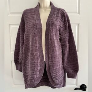AnyBody Faded Plum Patterned Chenille Open Front Cardigan Sweater Size XS Cozy